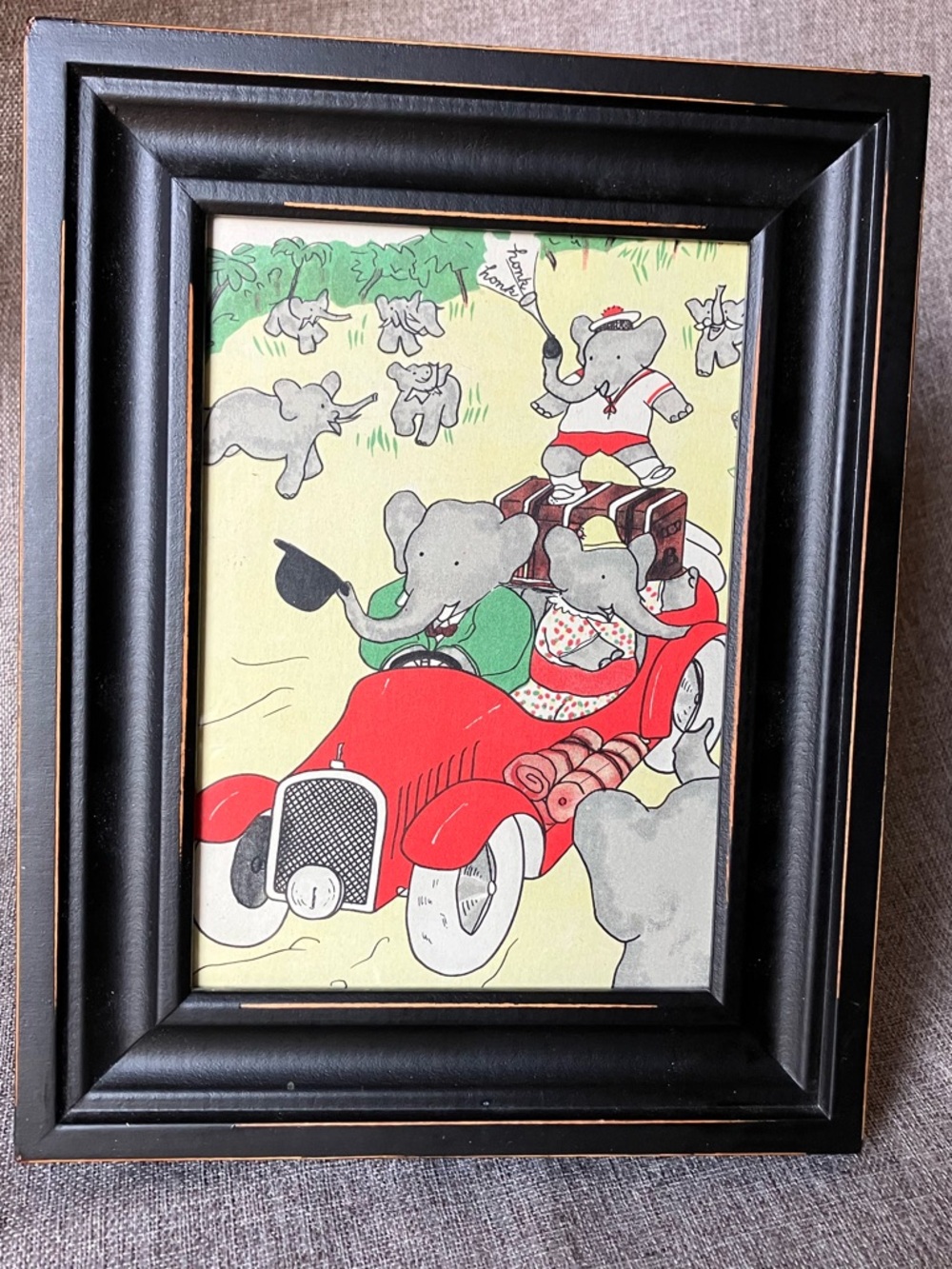 Framed original 1938 Babar Book Illustration, NOT a reproduction 9.25x 7.25